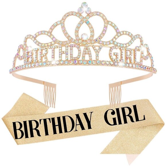 Accessories - Birthday Crown and Sash Kit for Women Girls Rhinestone Tiara Party Accessory